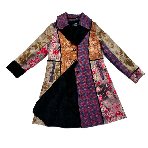 SACRED THREADS ~ Colorful Collared Patchwork Coat with Sherpa Lining and Pockets - Picture 1 of 9